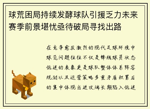 球荒困局持续发酵球队引援乏力未来赛季前景堪忧亟待破局寻找出路
